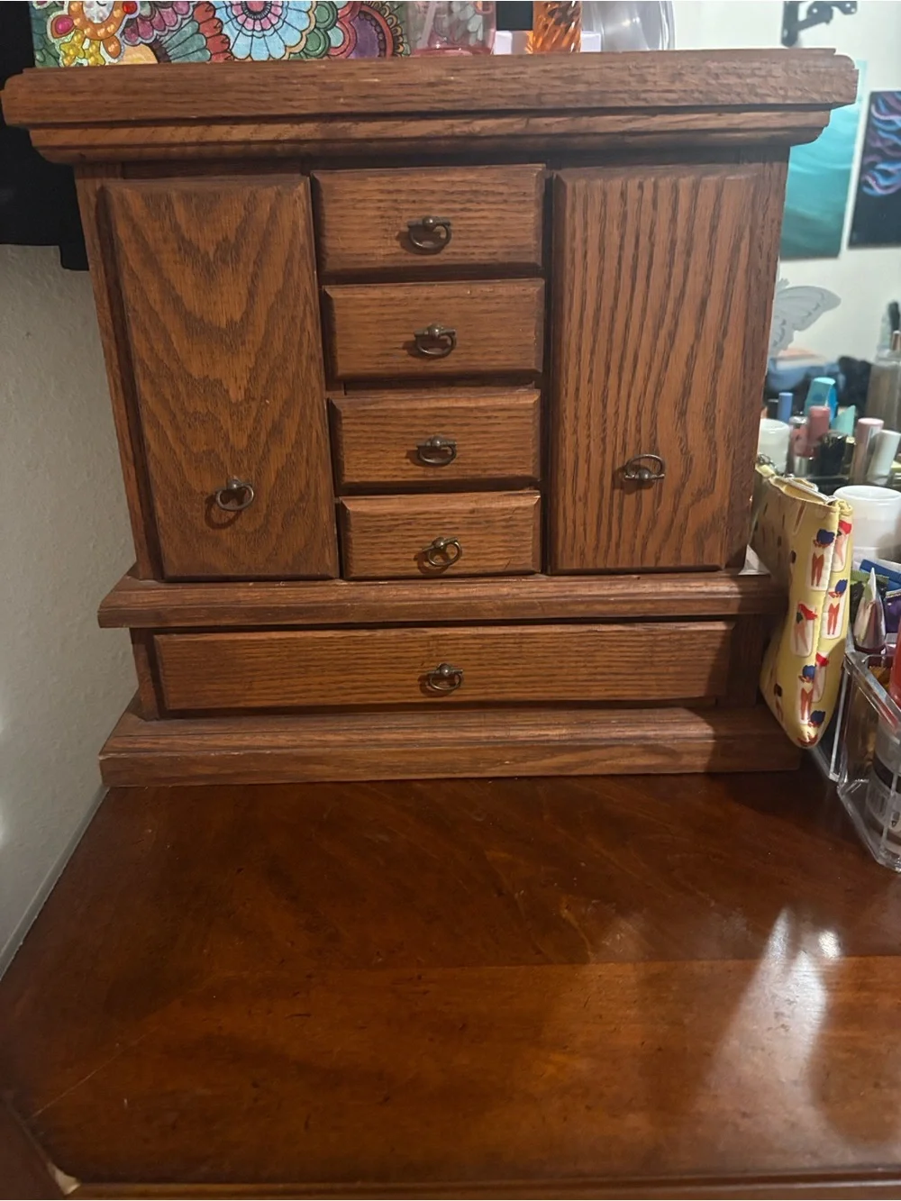 Wood Grain Jewelry Organizer Cabinet in Brown